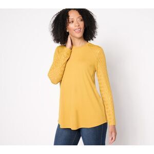 Turbie Twist Women's Top Sz S Long Sleeve Rib Lace Mix Yellow A667537